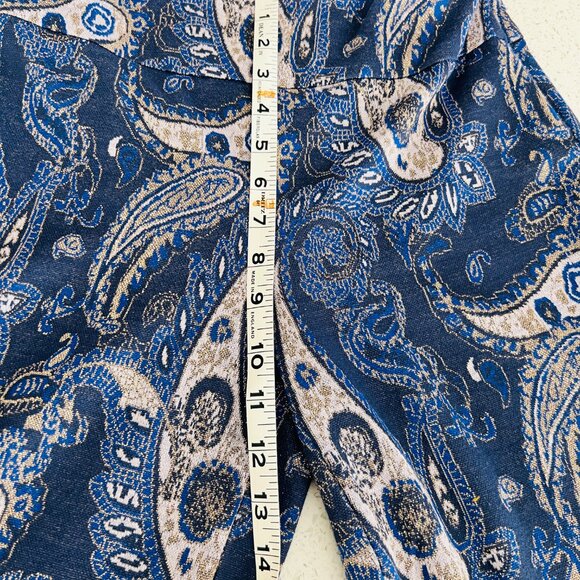 Anthropologie Maeve Maria Blue Paisley Wide Leg Metallic Boho Flare Pants - Picture 5 of 7